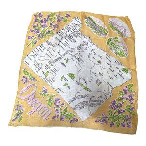 Vt Oregon State Landmarks Souvenir Handkerchief Silk Hand Rolled Edge Scarf READ